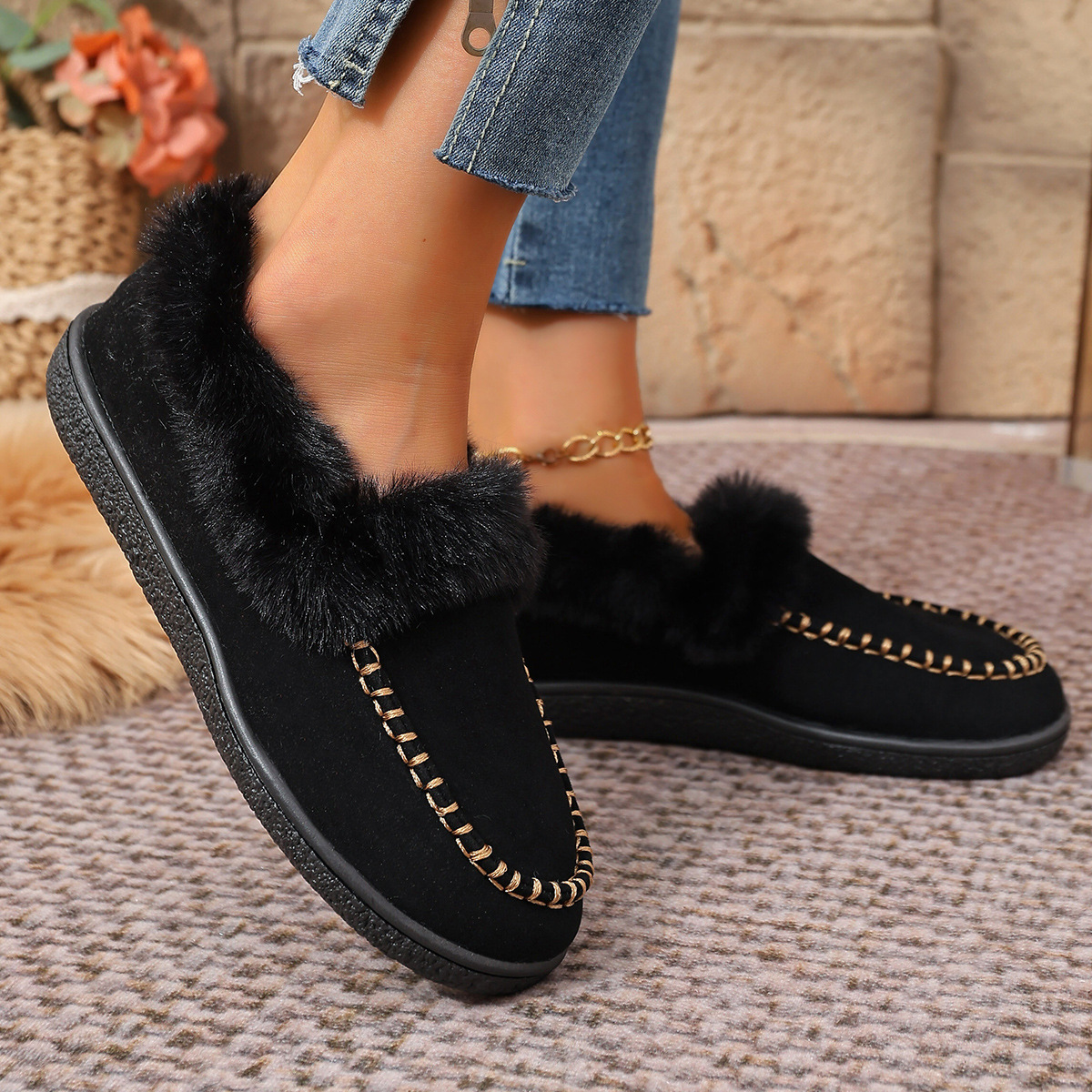 Women's suede warm flat cotton shoes