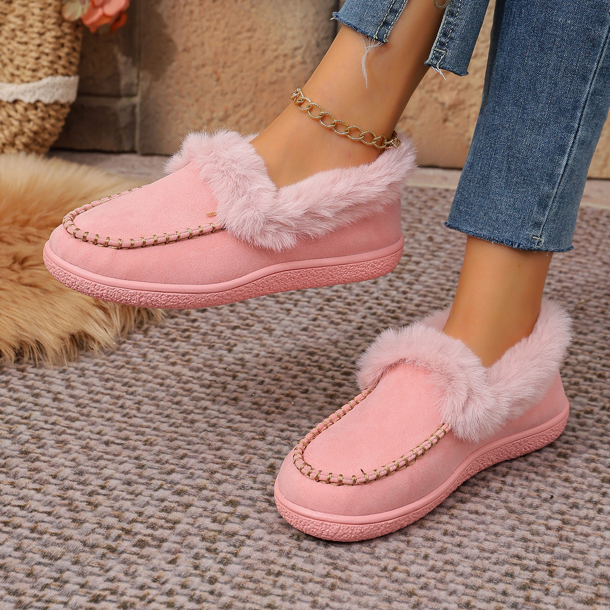 Women's suede warm flat cotton shoes