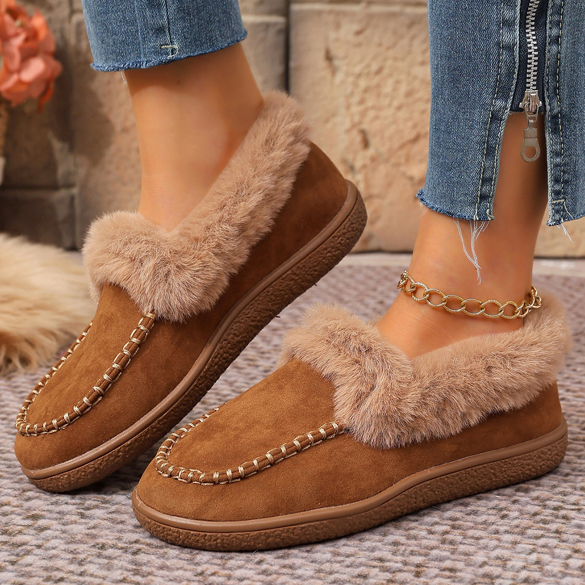 Women's suede warm flat cotton shoes