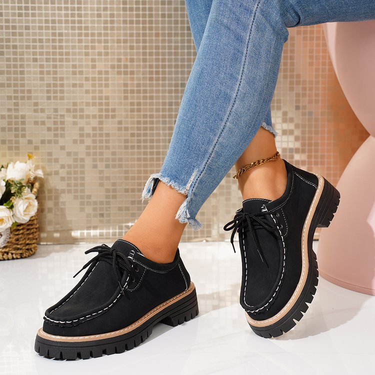 Women's new round toe lace-up casual loafers