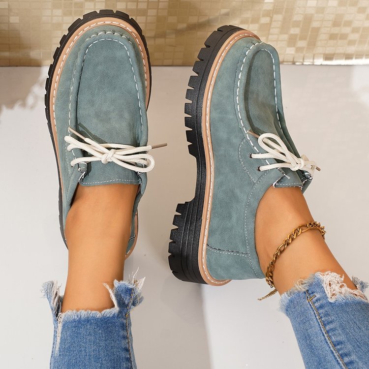 Women's new round toe lace-up casual loafers