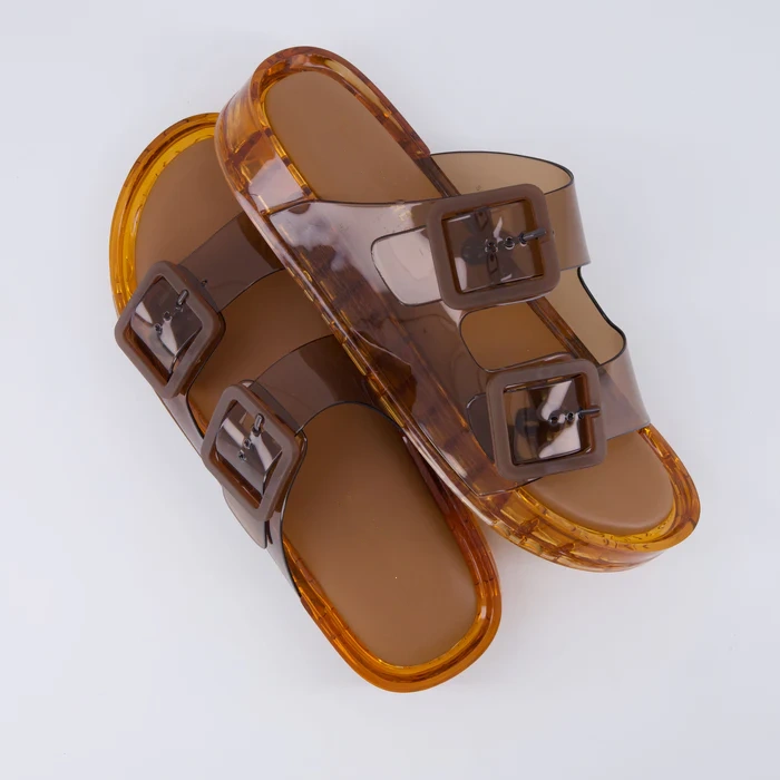 Waterproof Double Buckle Adjustable Slip-On Womens Jelly Sandals 