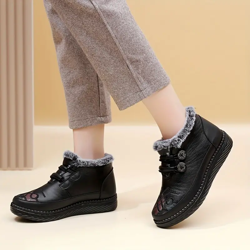 Thick 's Ankle Boots with Furry Collar Design Warm Orthopedic Fashion Boots