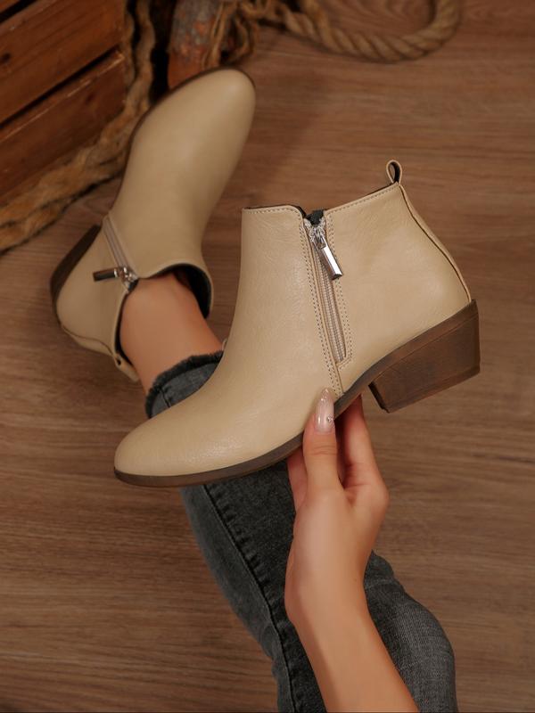 Fashionable Solid Color Side Zipper Ankle Orthopedic Boot