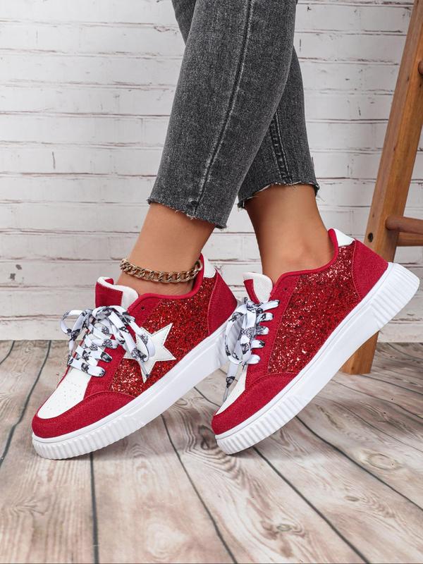 White and Black Star Pattern Lace Up Low Top Orthopedic Sneakers