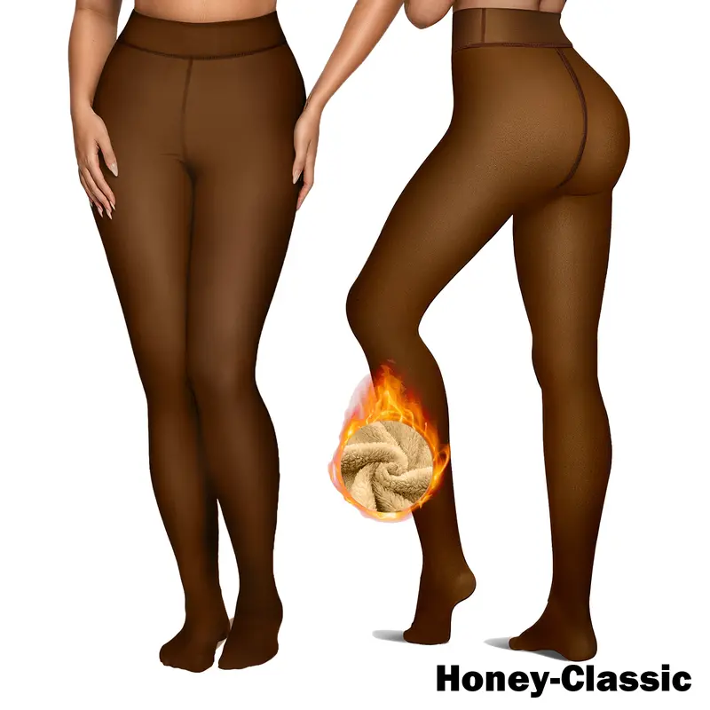 Women Fleece Lined Tights Body Slimming Leggings Sheer Fake Translucent Pantyhose Plus Size Thermal High Waisted Footed Opaque Tights