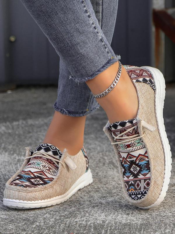 Women's Summer Fashionable Ethnic Pattern Lace Up Front Running Orthopedic Canvas Shoes