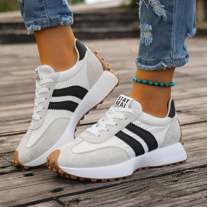 Women's low-top sneakers - lace-up casual shoes with PU cushioned soles, suitable for everyday wear, workouts