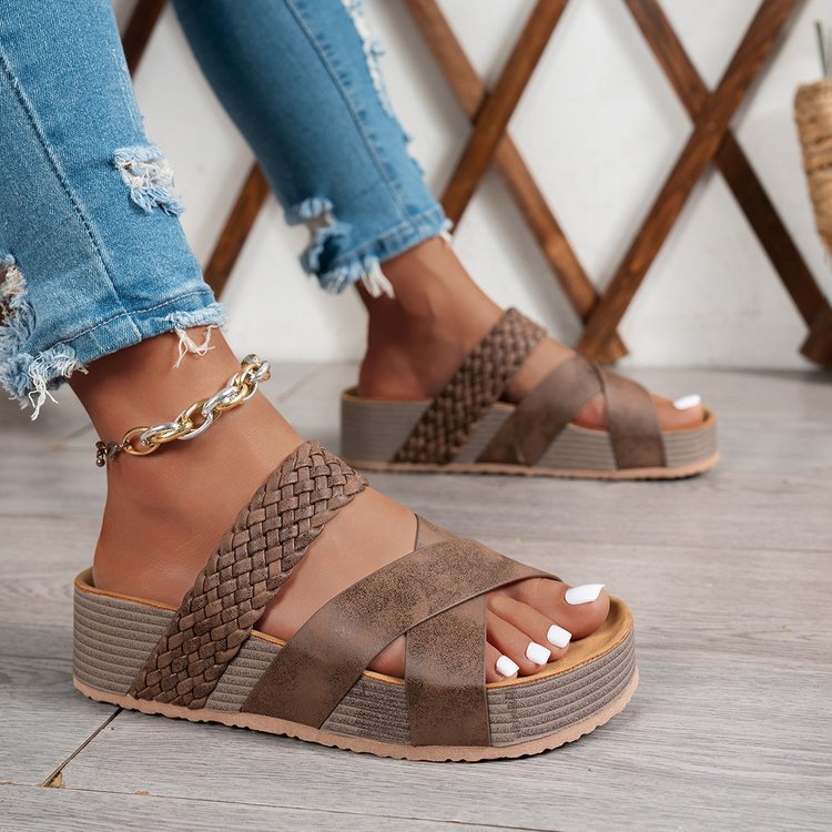 Womens Thick Bottom Braided Cross Sandals Minimalist Summer Casual Slippers 
