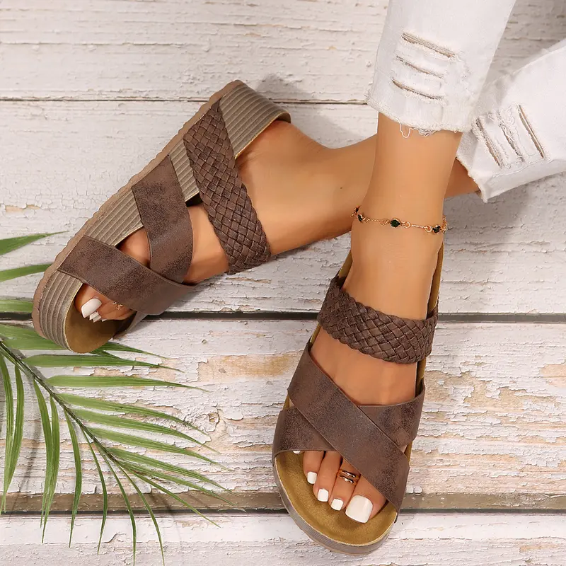 Womens Thick Bottom Braided Cross Sandals Minimalist Summer Casual Slippers 