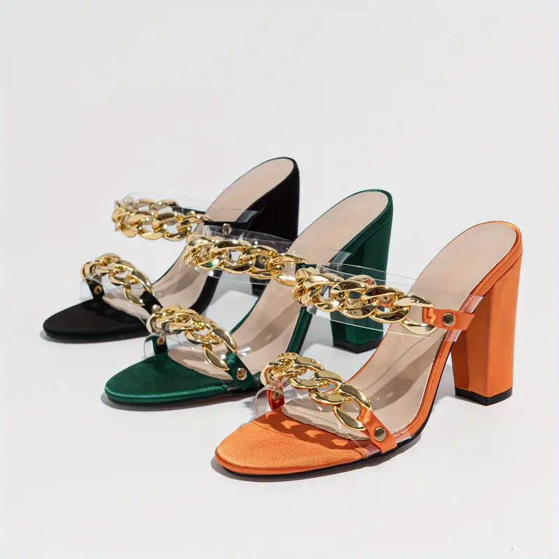 🔥Last Day 49% OFF -Women's Chain Decor Block High Heels - Fashion Open Toe Slip On Sandals