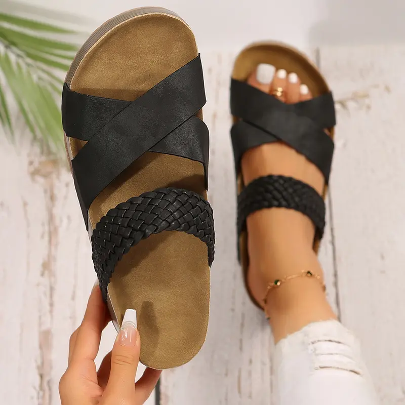 Womens Thick Bottom Braided Cross Sandals Minimalist Summer Casual Slippers 