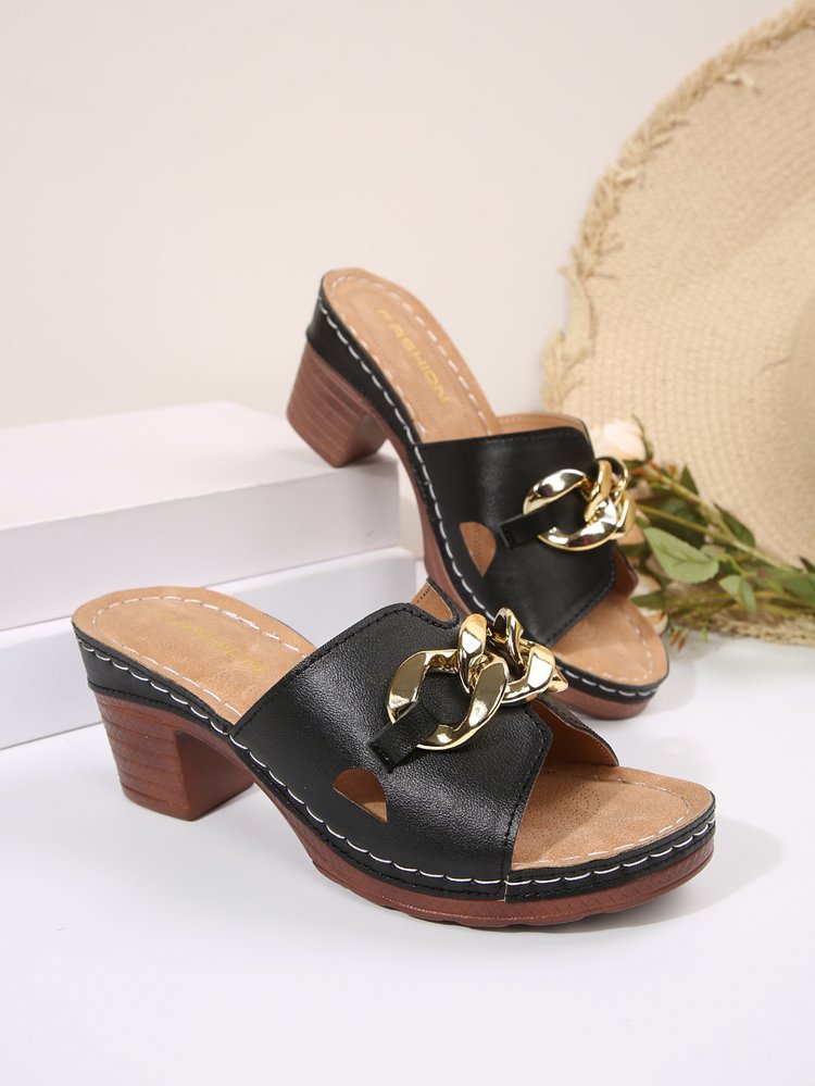 Summer Women's Heeled Slides - Comfortable Orthopedic Slippers with Cushioned Arch Support, Non-Slip Rubber Sole & Adjustable Strap for Indoor/Outdoor, Beach, Casual Wear