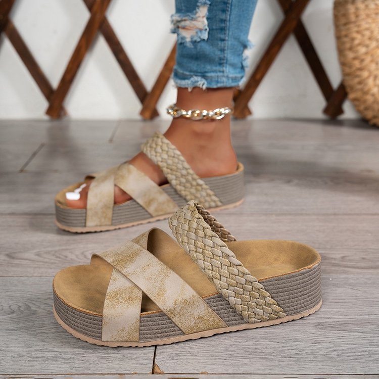 Womens Thick Bottom Braided Cross Sandals Minimalist Summer Casual Slippers 