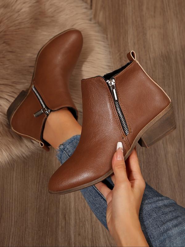 Fashionable Solid Color Side Zipper Ankle Orthopedic Boot