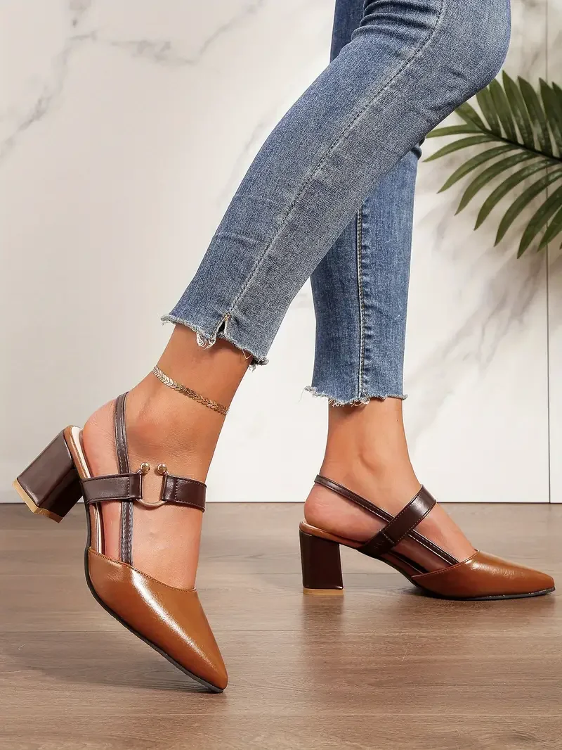 🔥Last Day 49% OFF - Stylish And Versatile Women'S High-Heeled Shoes with a Chunky Heel, Pointed Toe, Comfortable Slip-On Design, And Open Back