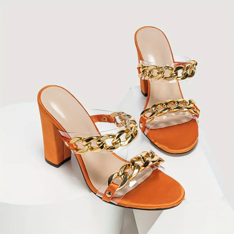 🔥Last Day 49% OFF -Women's Chain Decor Block High Heels - Fashion Open Toe Slip On Sandals