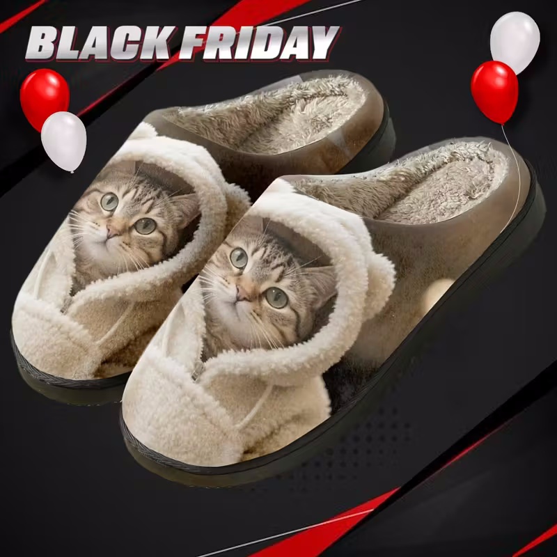 Cozy Cat Print Slip-On Slippers 