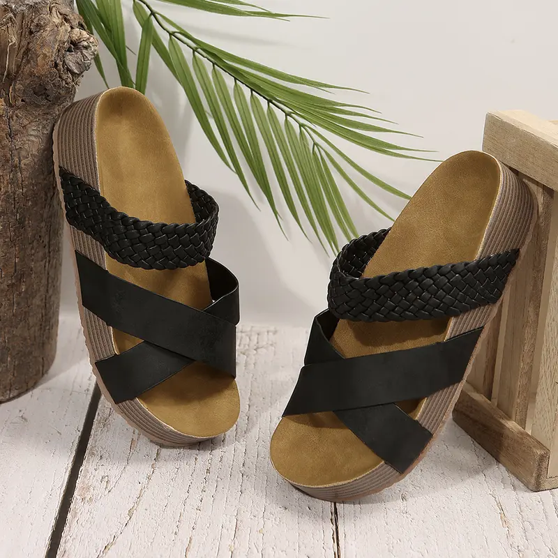Womens Thick Bottom Braided Cross Sandals Minimalist Summer Casual Slippers 