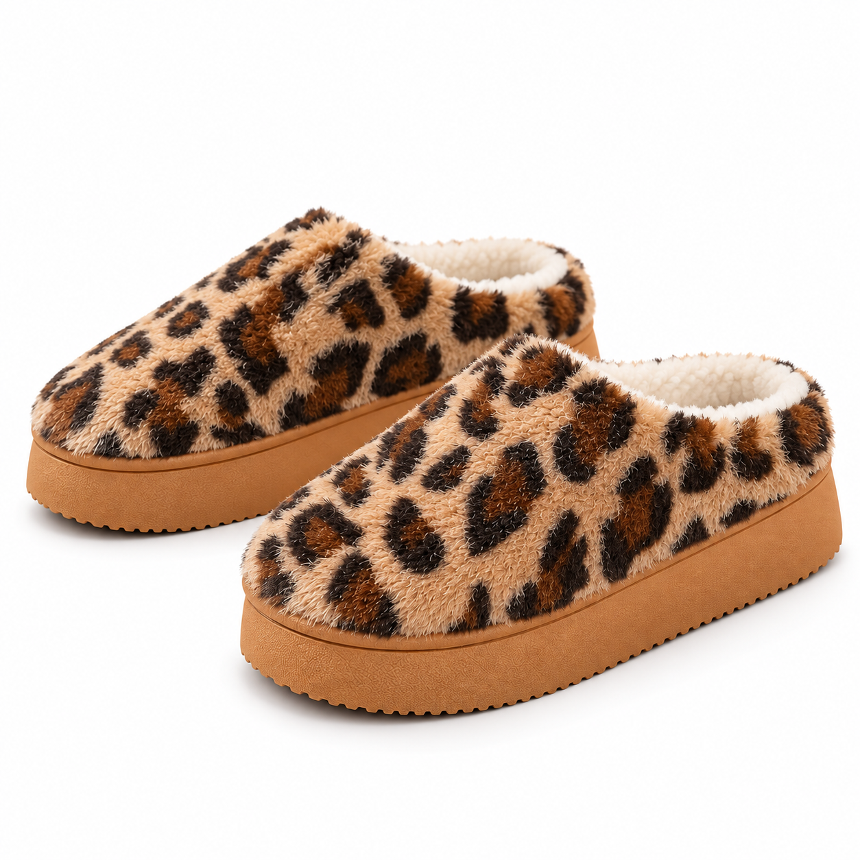 Women'S Leopard Print Fuzzy Slippers Cozy House Shoes, Soft PVC Sole, Warm Indoor Winter Slides, Women Shoes