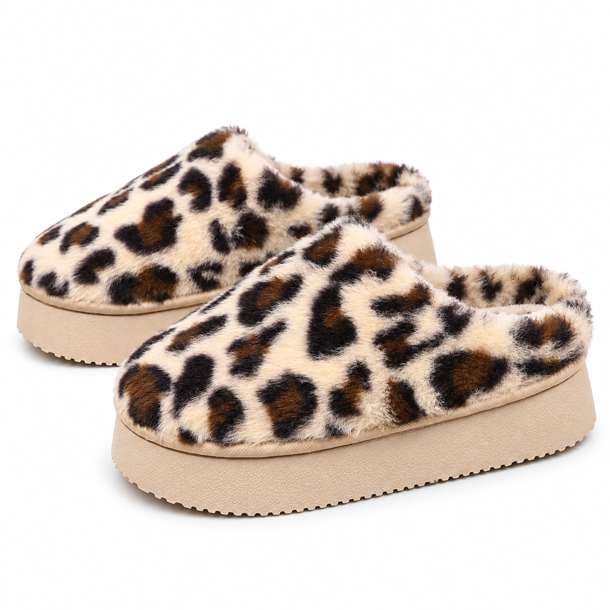 Women'S Leopard Print Fuzzy Slippers Cozy House Shoes, Soft PVC Sole, Warm Indoor Winter Slides, Women Shoes