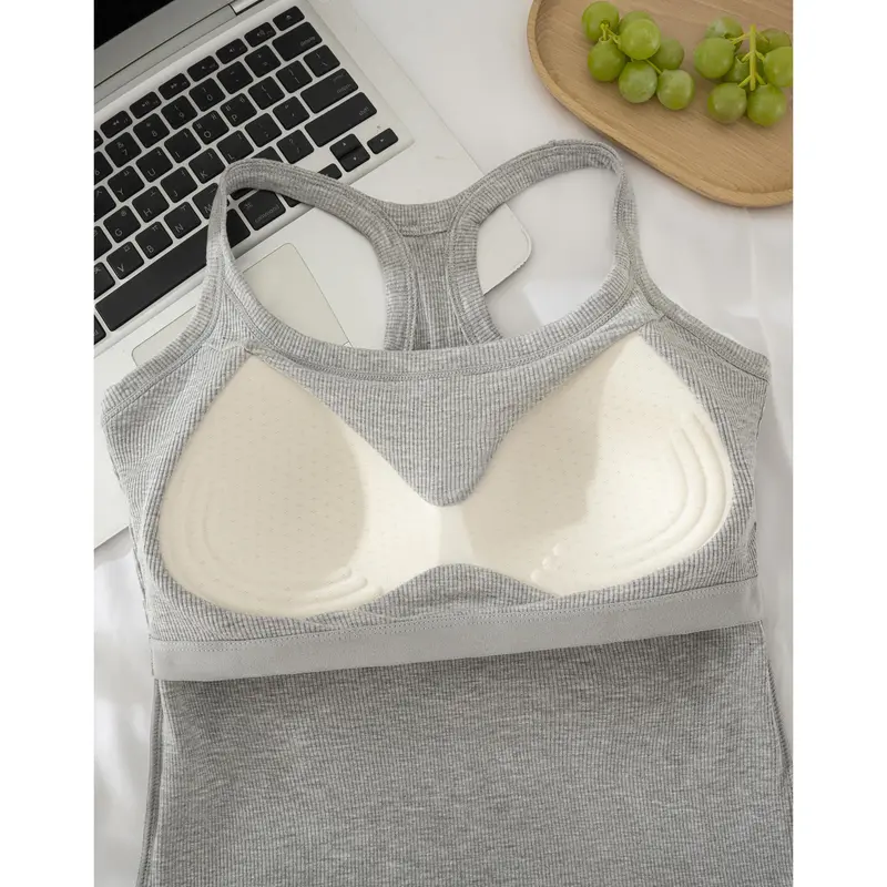  Women's Ribbed Built-in Bra Tank Top Wireless Supportive Workout Yoga Top 