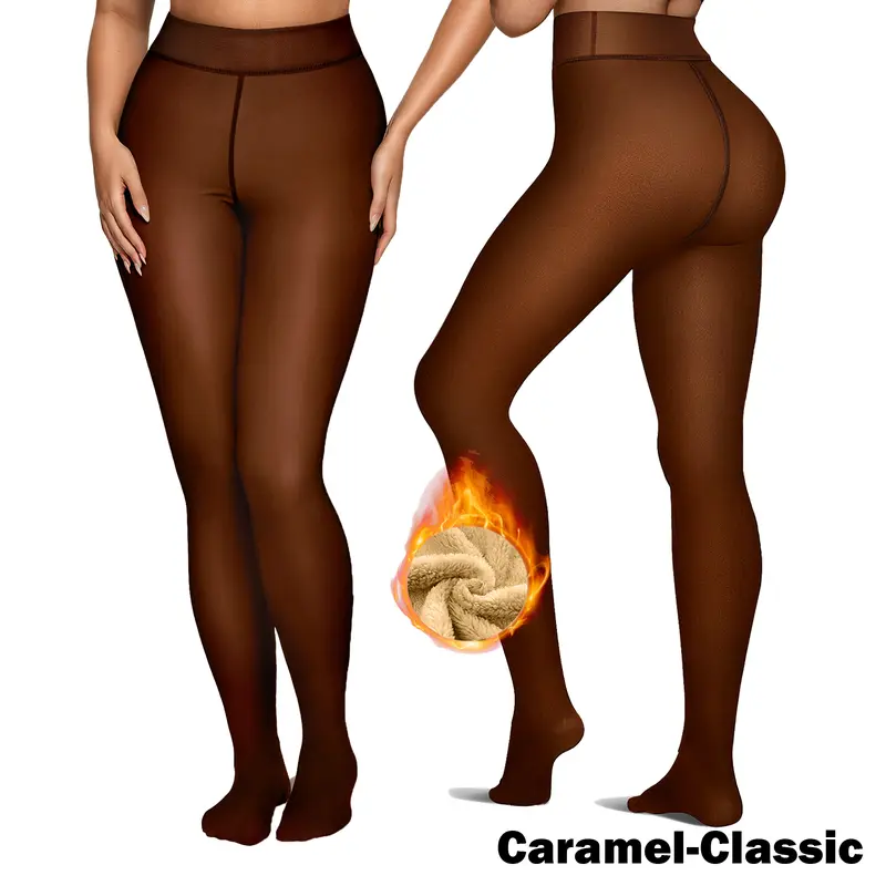Women Fleece Lined Tights Body Slimming Leggings Sheer Fake Translucent Pantyhose Plus Size Thermal High Waisted Footed Opaque Tights