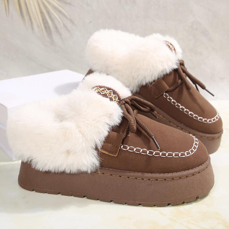 Women's Thick Bottom Soft Fleece Slippers Winter Cozy Platform House Indoor Outdoor Shoes Winter Warm Mini Snow Boots