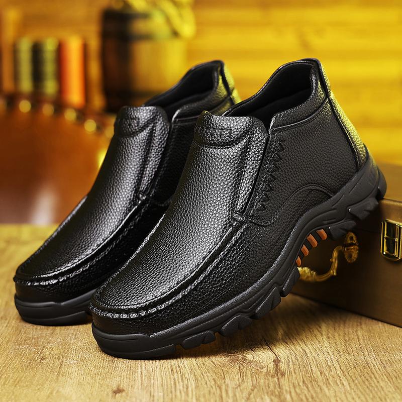 Autumn And Winter New Men's High-top Slip-on Casual Leather Shoes Thick Sole Non-slip Business Casual Shoes