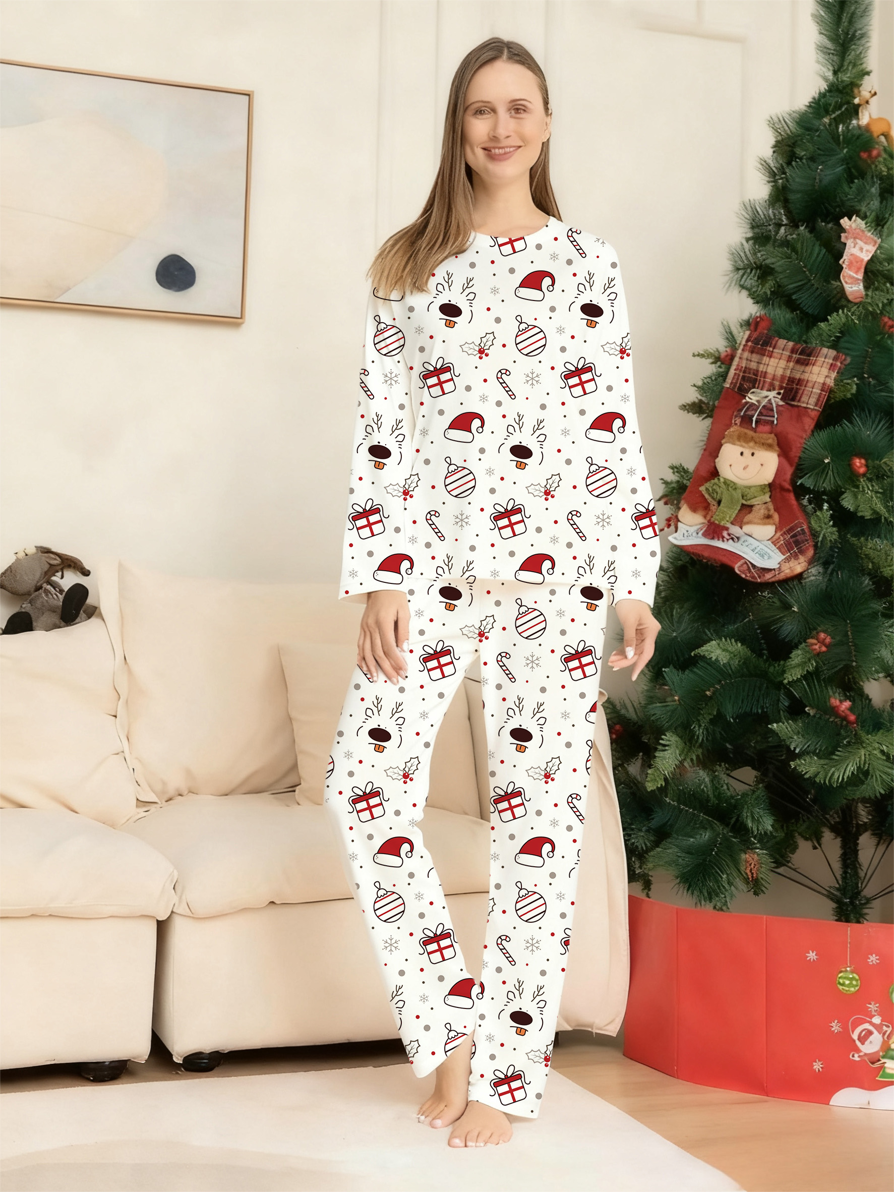 Reindeer & Christmas Elements Family Matching Pajama Sets