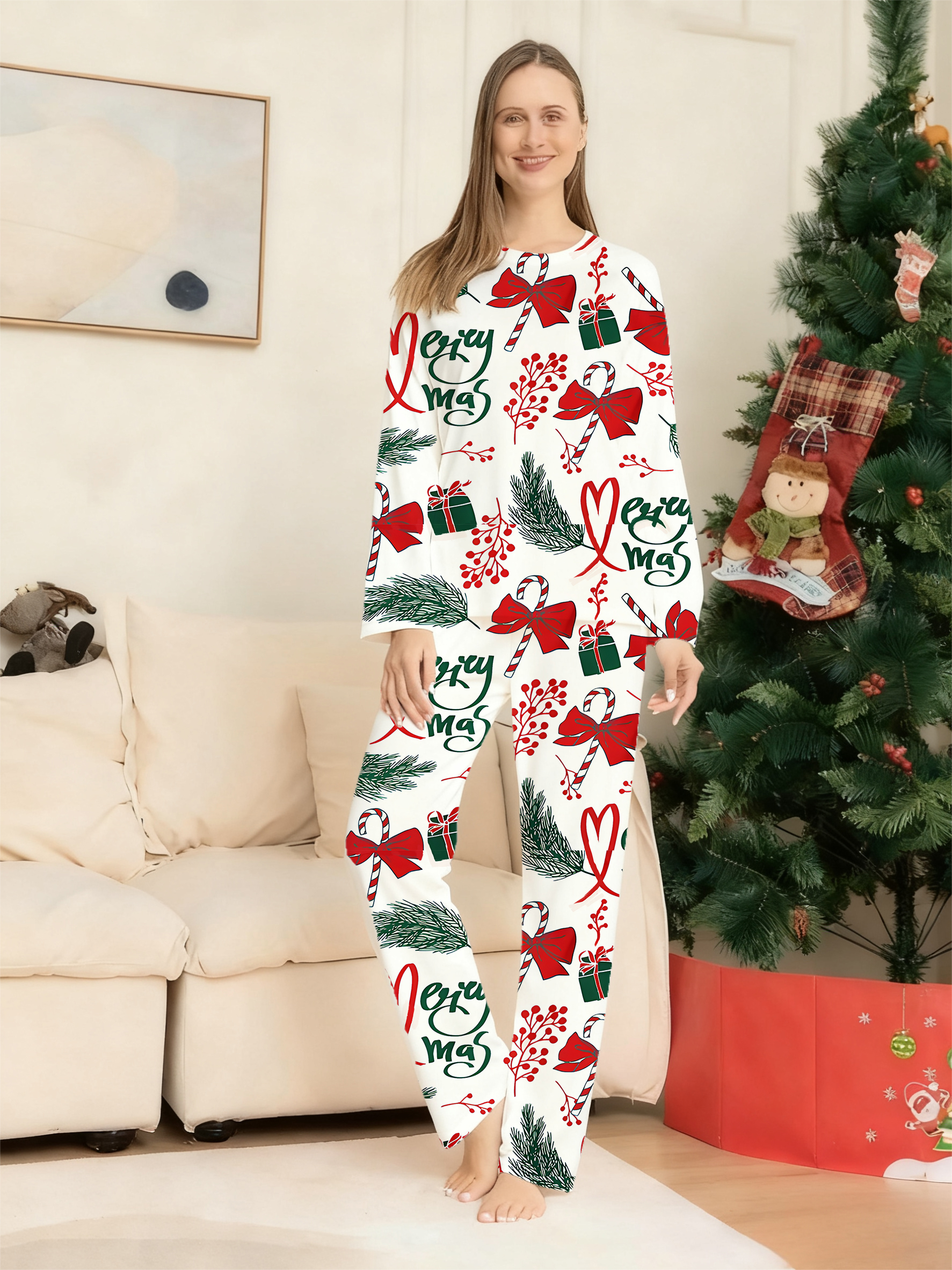Pink Stocking & Greenery Family Matching Pajama Sets
