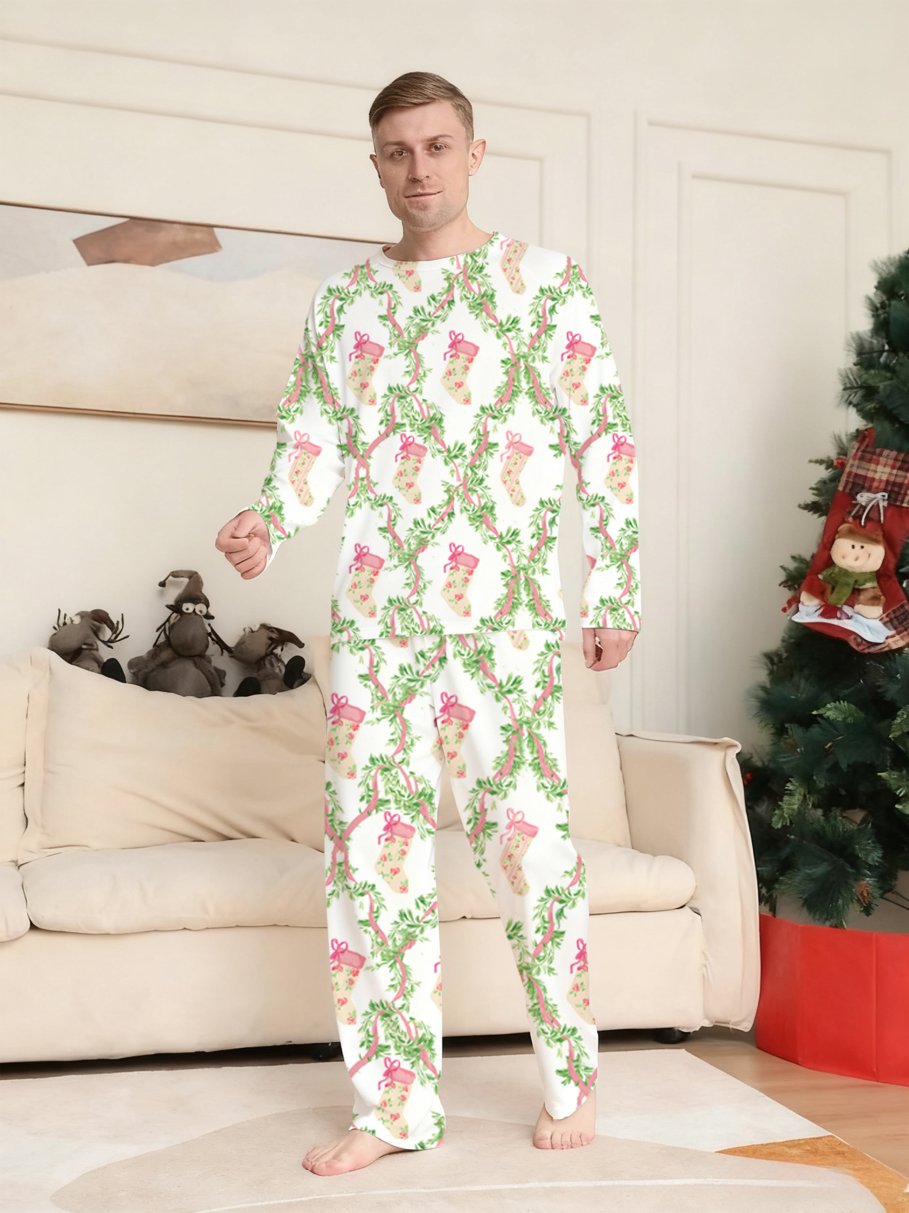 Christmas Puppy & Tree Pink Family Matching Pajama Sets