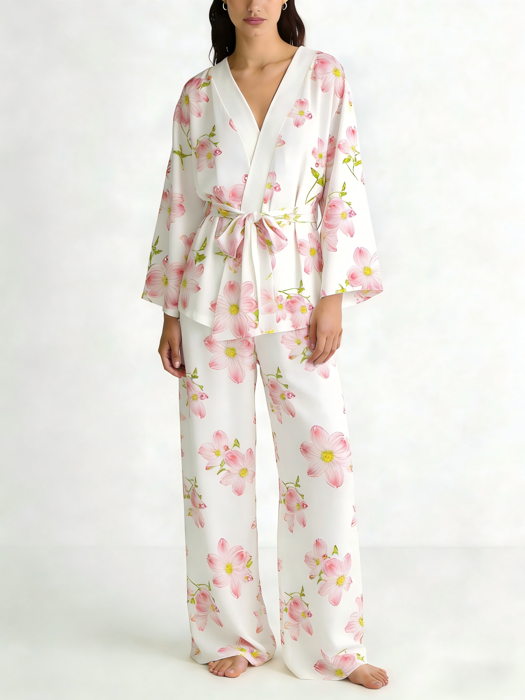 Colordate Pink Floral Print Loungewear Set For Women