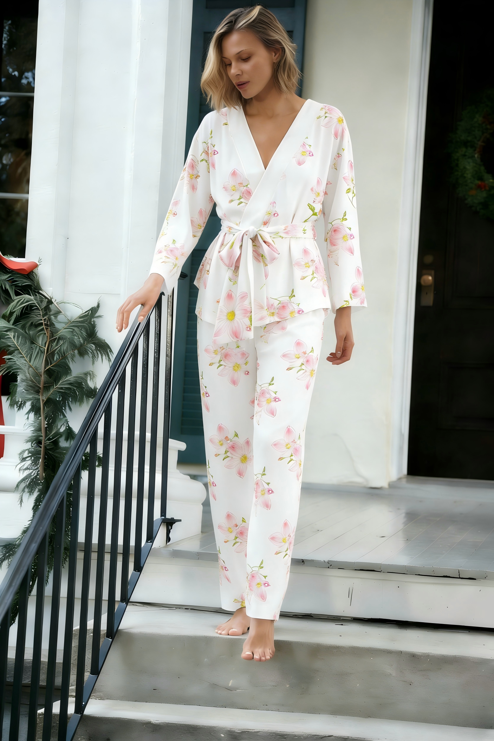 Colordate Pink Floral Print Loungewear Set For Women