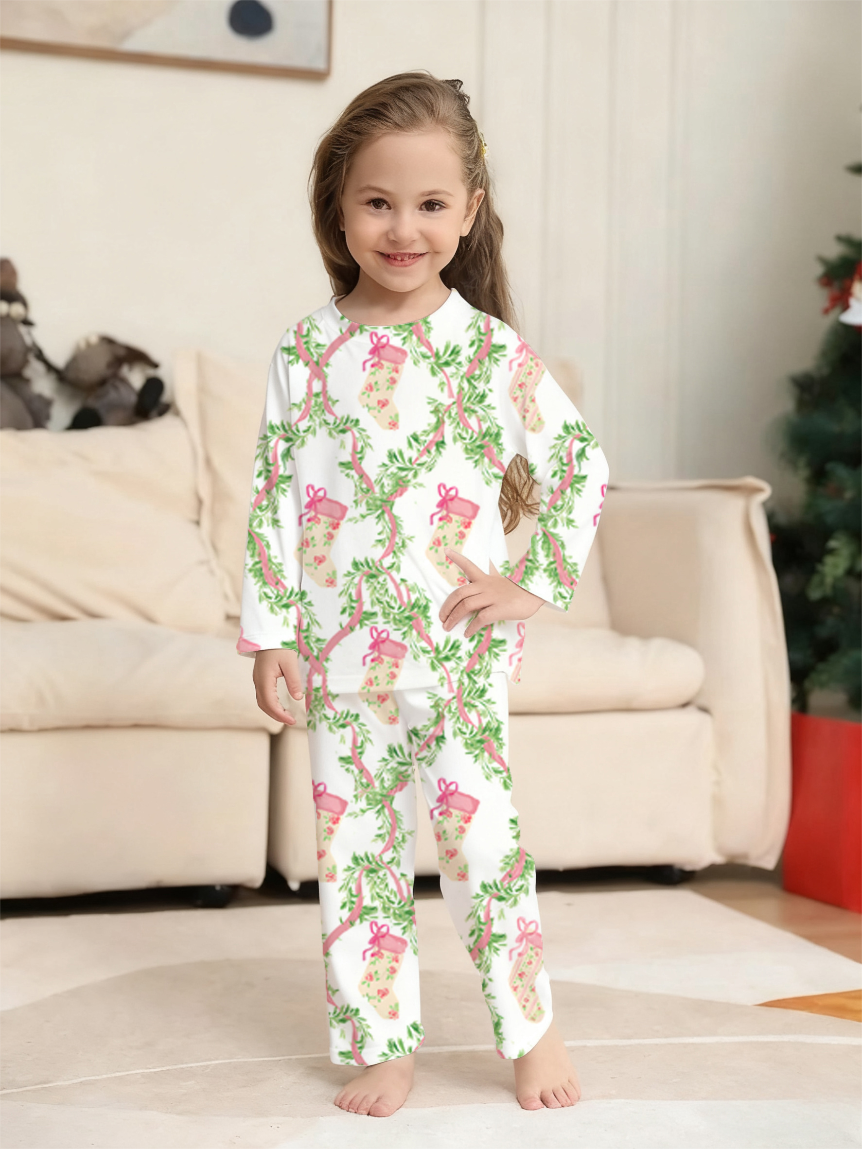 Christmas Puppy & Tree Pink Family Matching Pajama Sets