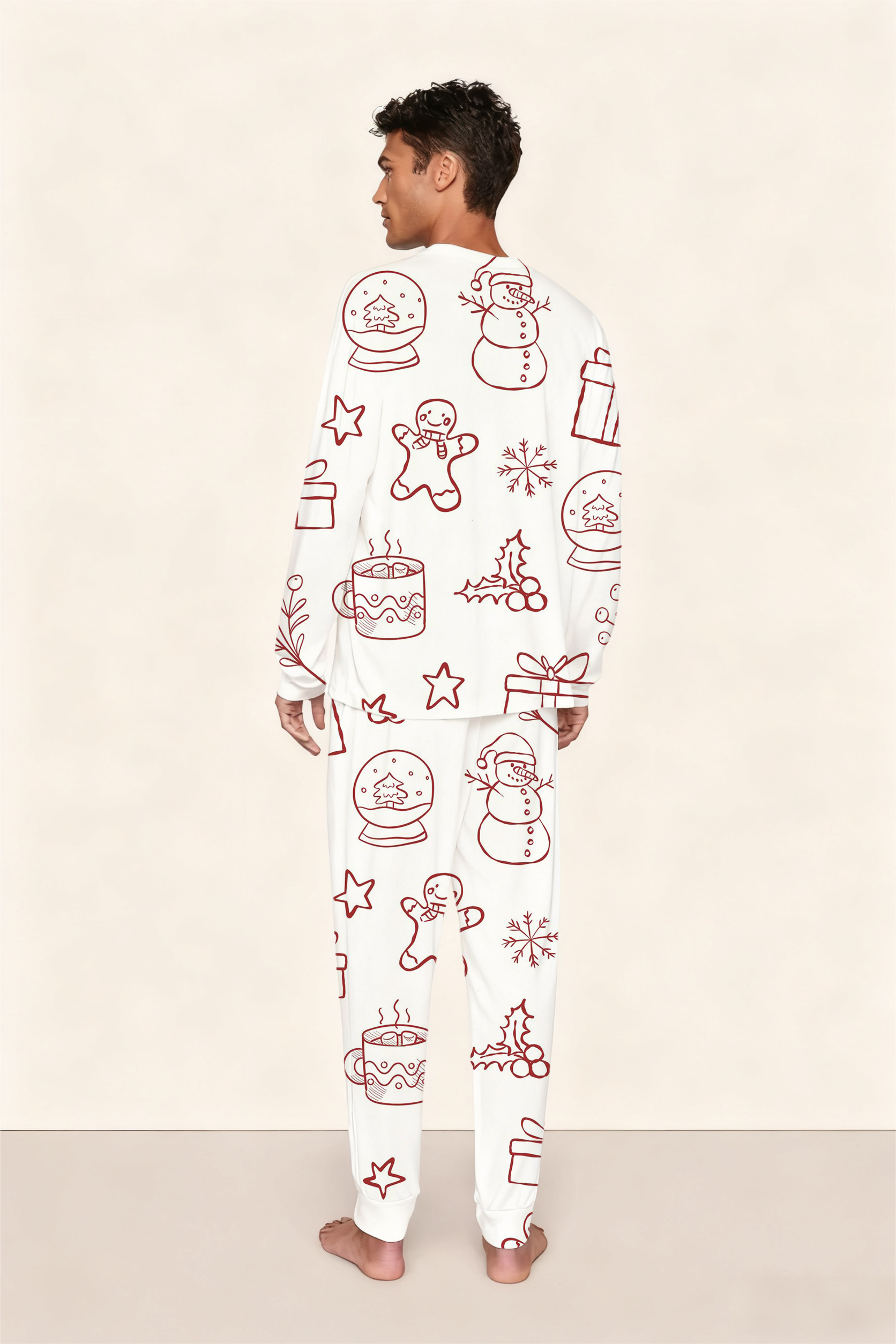 Red Line Art Patterns Colordate Henry Long Sleeve Pants Pajama Set