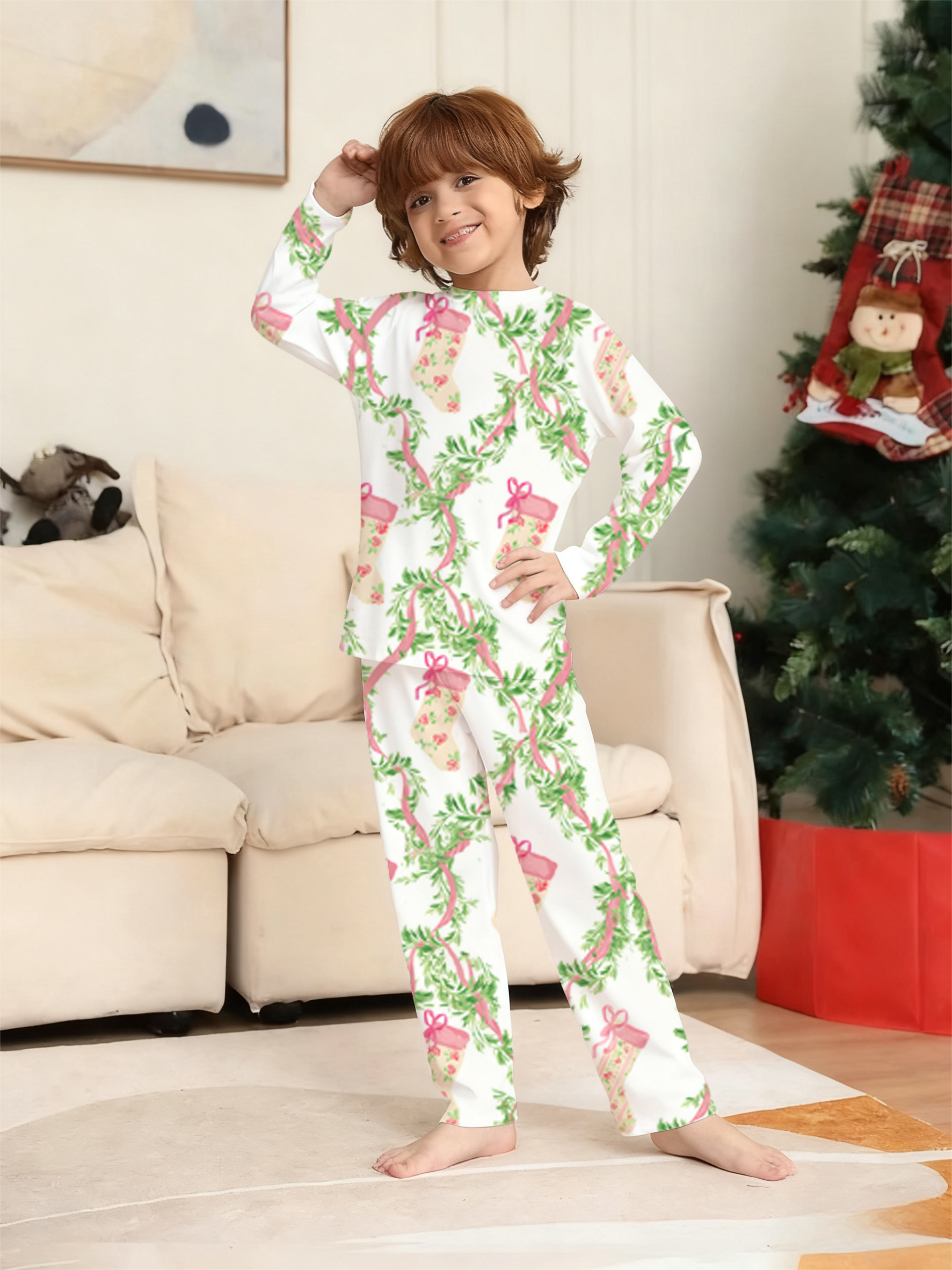 Christmas Puppy & Tree Pink Family Matching Pajama Sets