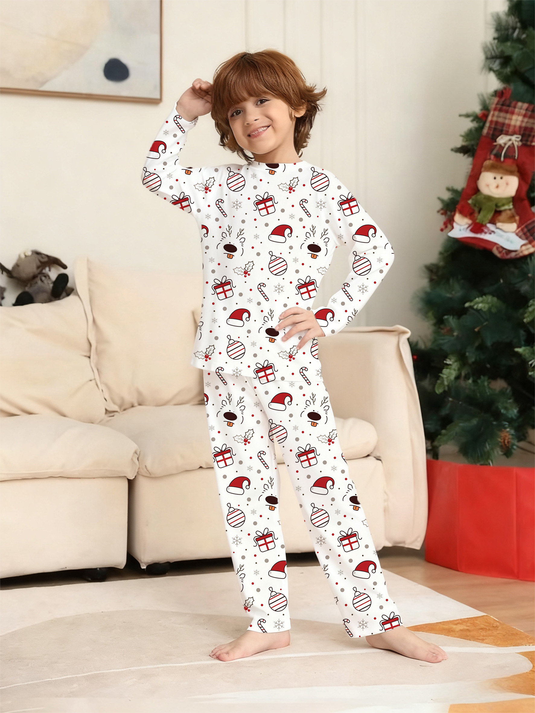 Reindeer & Christmas Elements Family Matching Pajama Sets