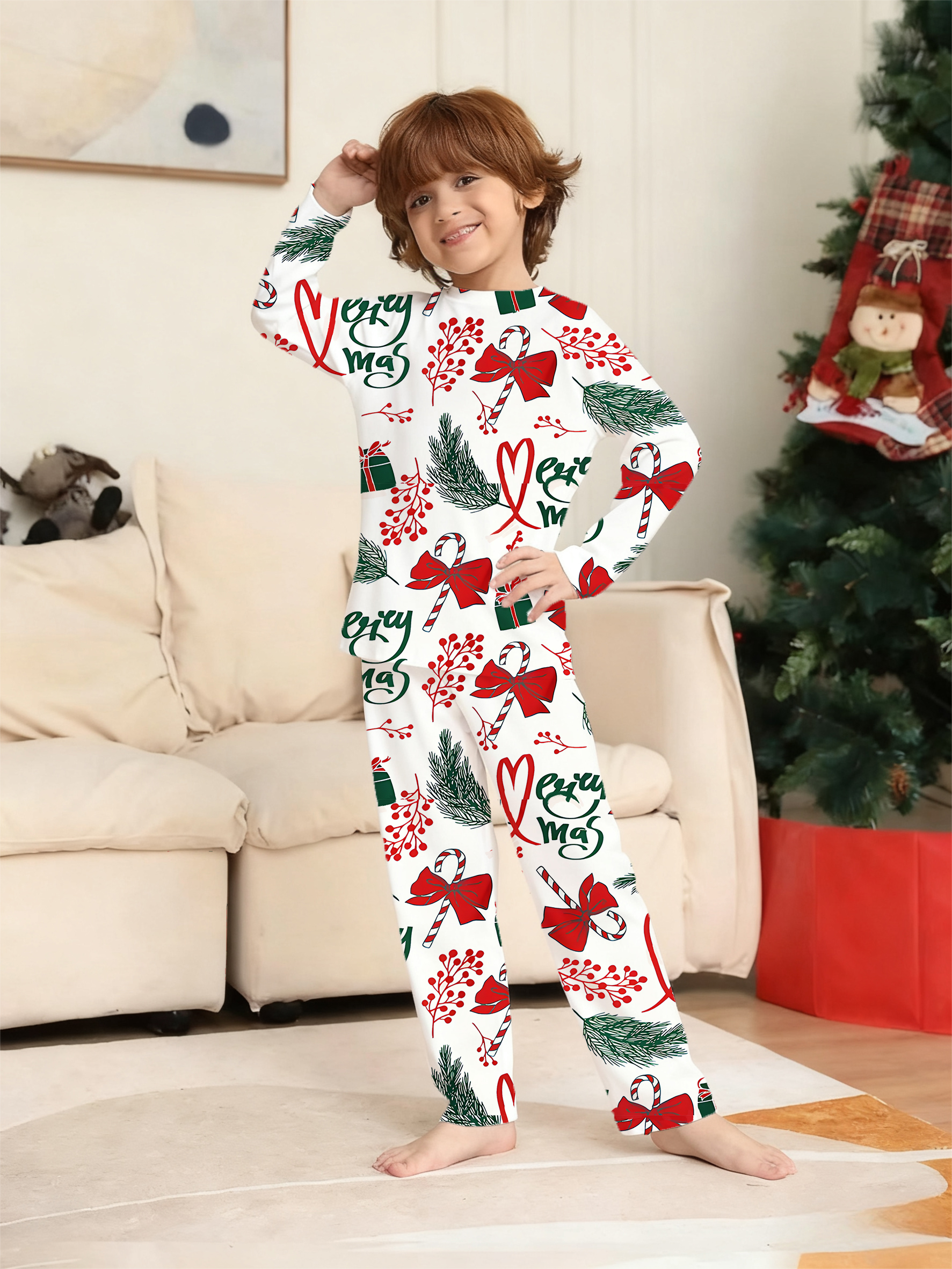 Pink Stocking & Greenery Family Matching Pajama Sets