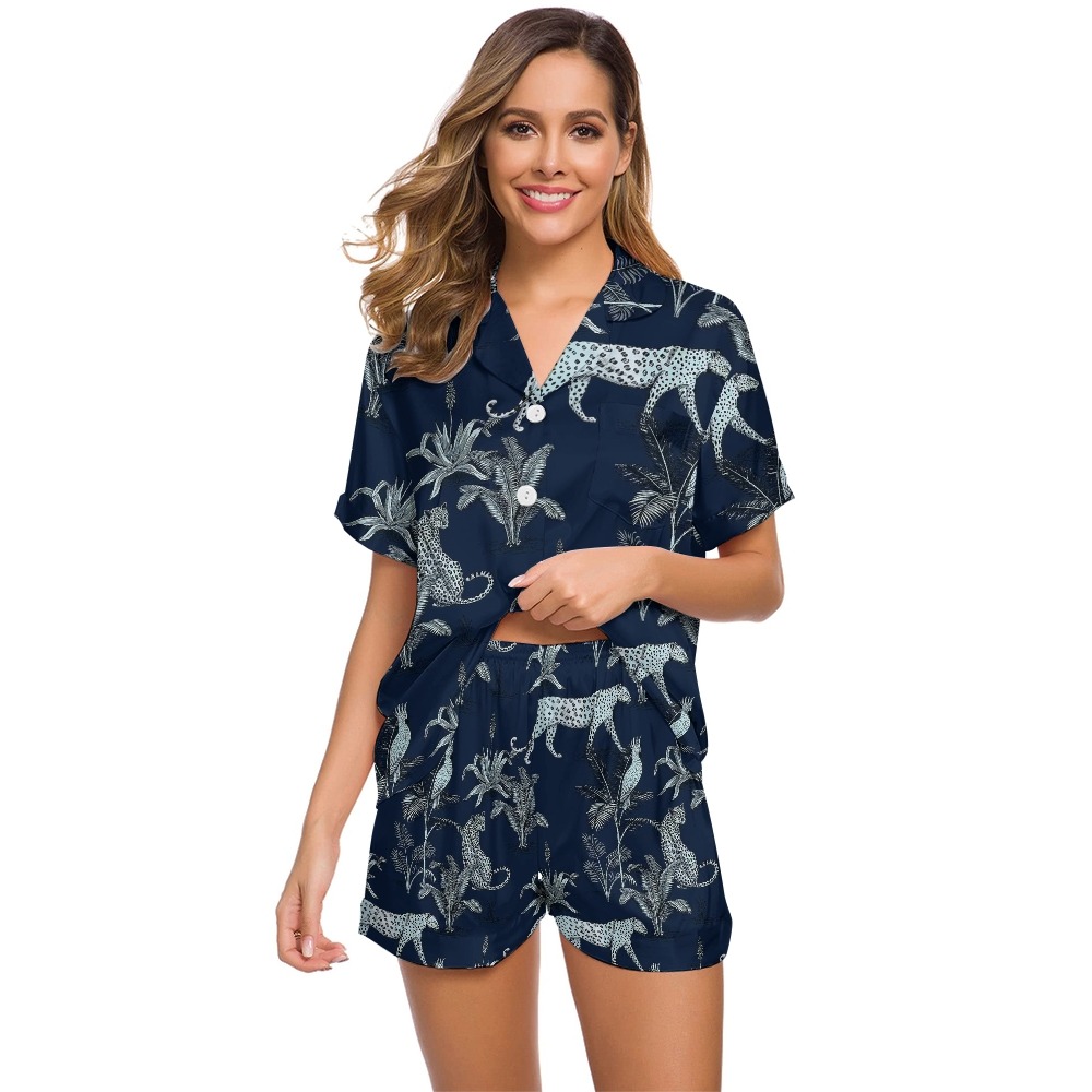 Navy Jungle Women's Short Sleeve Organic Cotton Pyjama Short Set