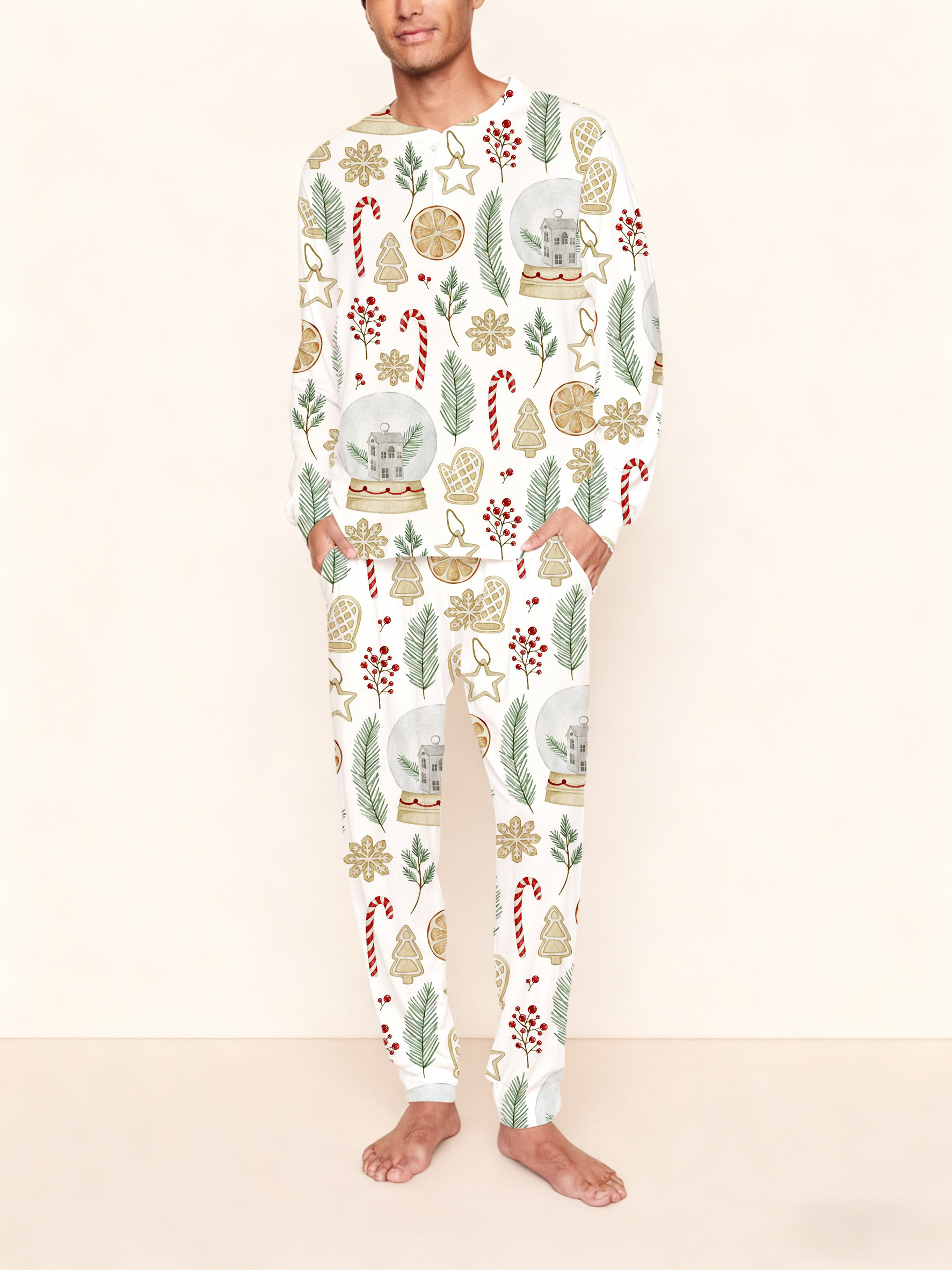 Red & Green Watercolor Colordate Henry Long Sleeve Pants Pajama Set