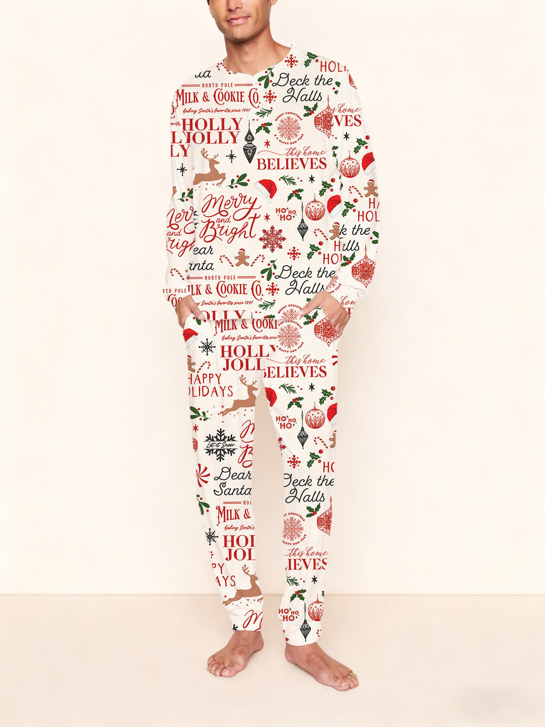 Multicolor Typographic & Graphic Patterns Colordate Henry Long Sleeve Pants Pajama Set