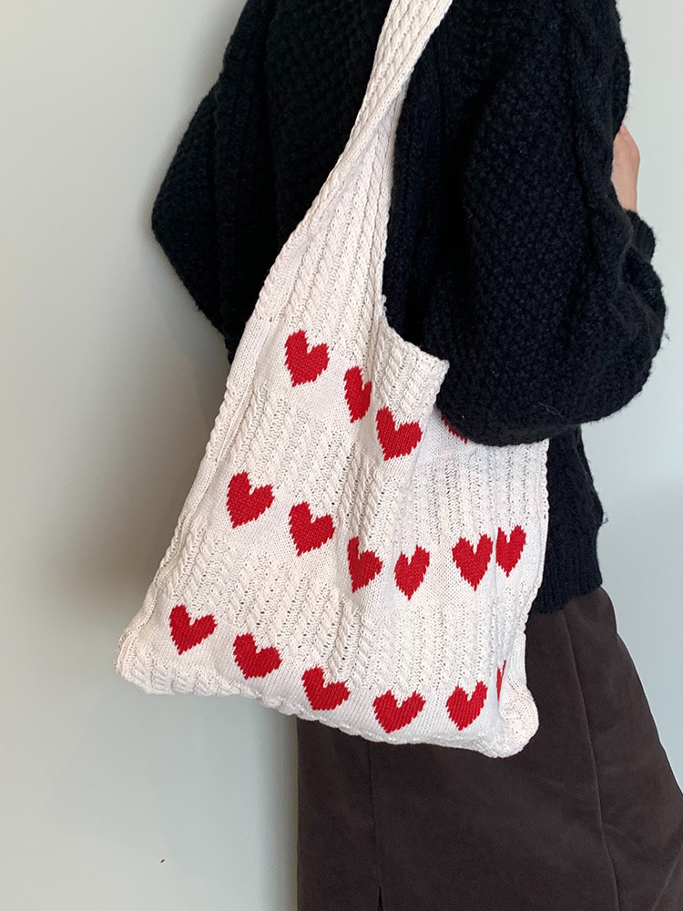 Knitted Heart Tote Bag