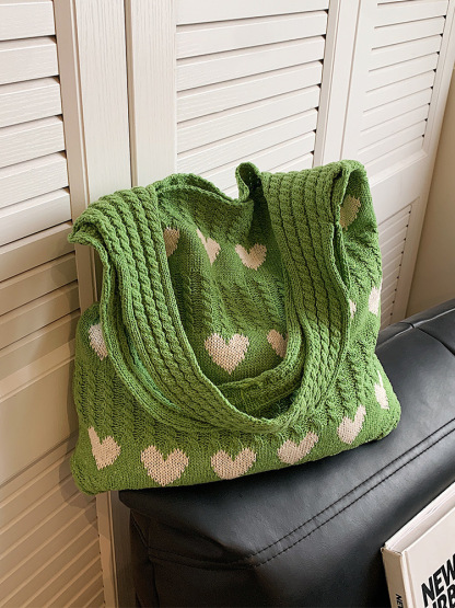 Knitted Heart Tote Bag
