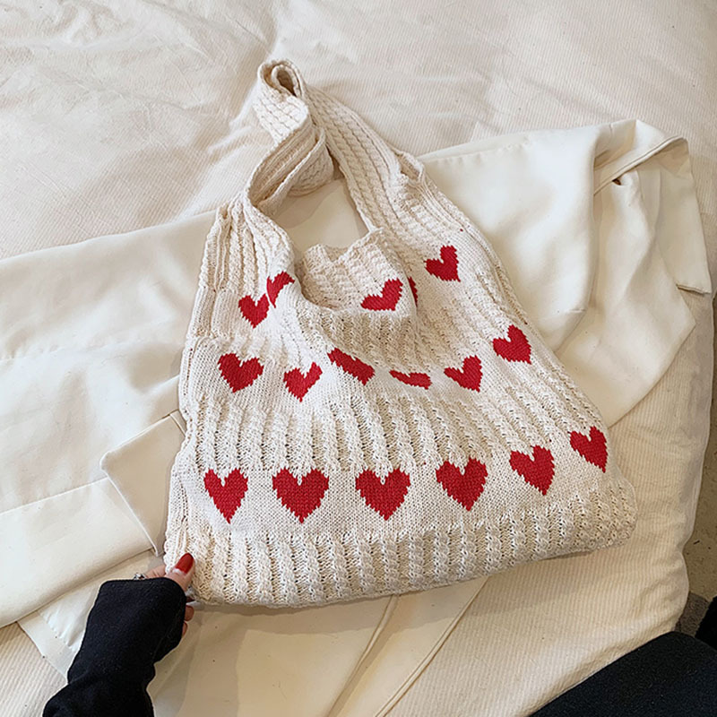 Knitted Heart Tote Bag