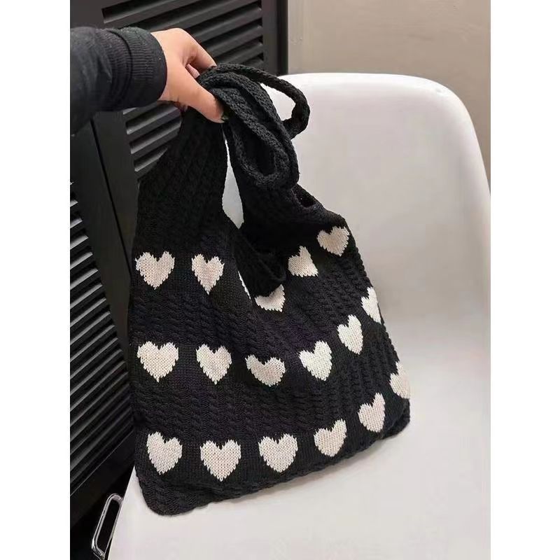 Knitted Heart Tote Bag