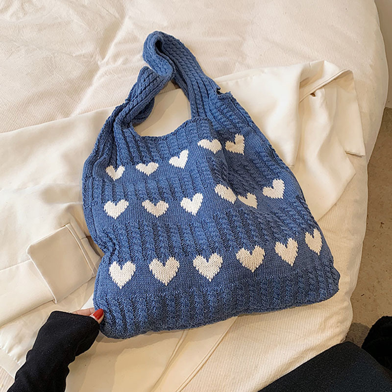 Knitted Heart Tote Bag