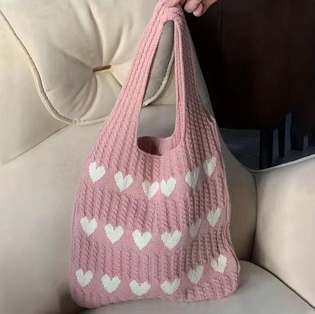 Knitted Heart Tote Bag