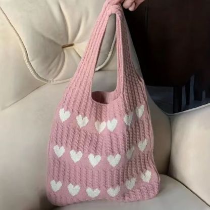 Knitted Heart Tote Bag
