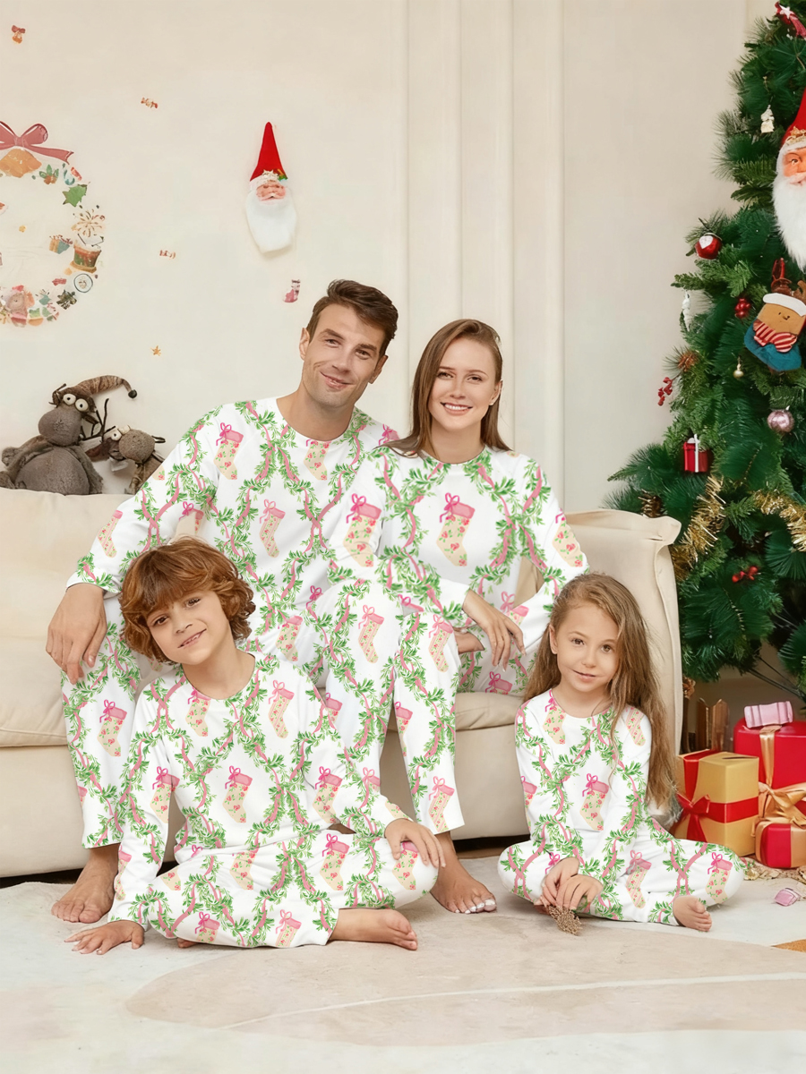 Christmas Puppy & Tree Pink Family Matching Pajama Sets